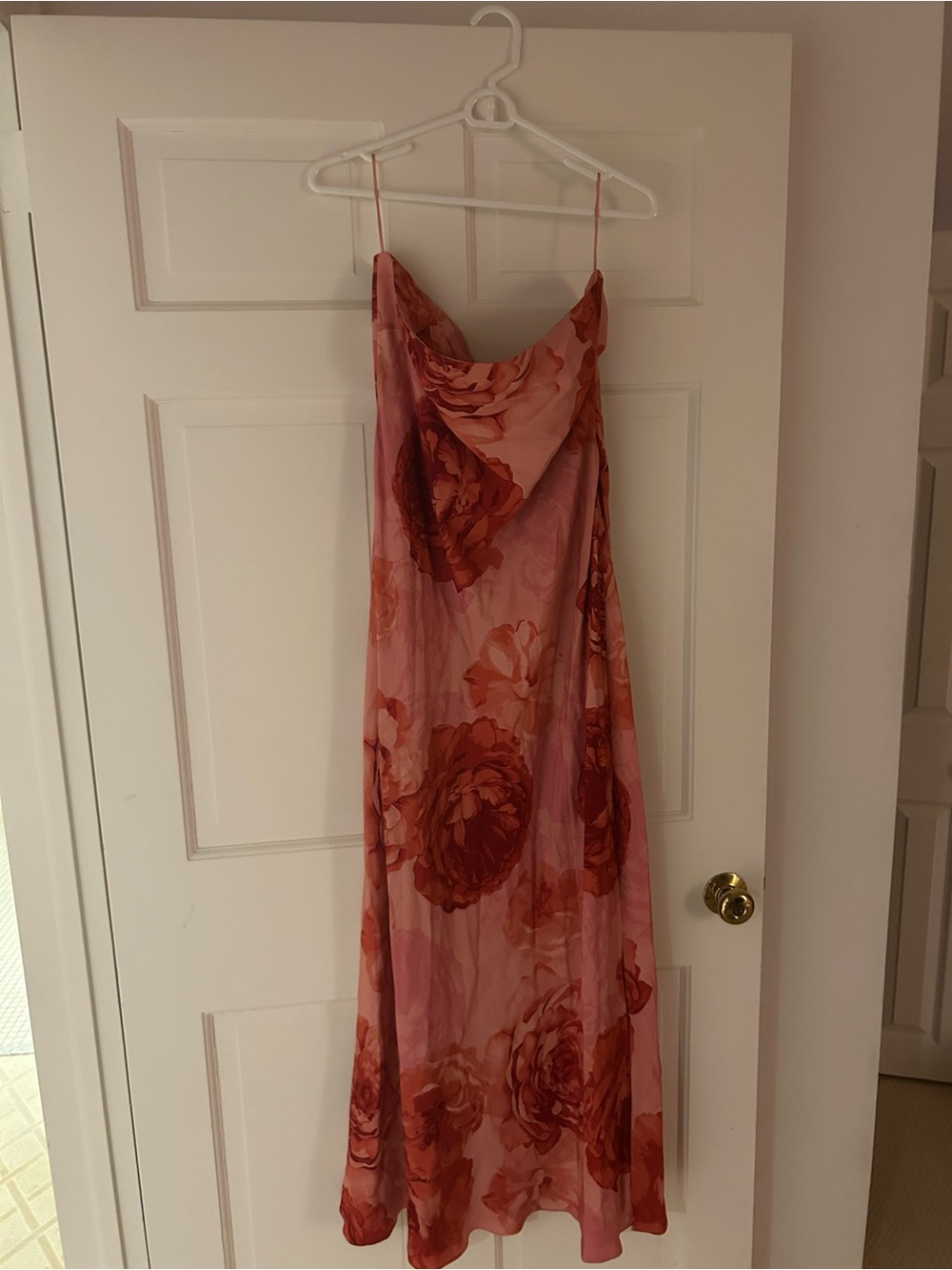 Milly Pink Maxi Slip Dress with Red Floral Print